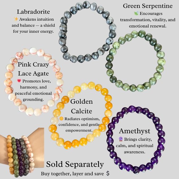 Gray Labradorite Energy Bracelet 6.75 inch Natural Stone Beaded Stretch 8mm Bead - Picture 8 of 11